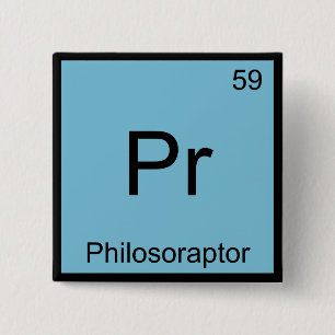 Bóton Quadrado 5.08cm Pr - Símbolo de Elemento de Química Filosoraptor