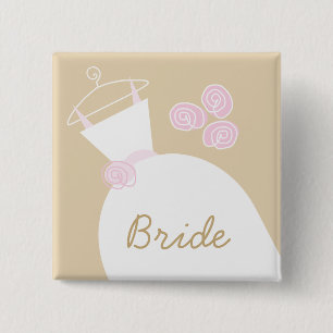Bóton Quadrado 5.08cm Praça "Noiva" de Casamento Cor-de-Rosa