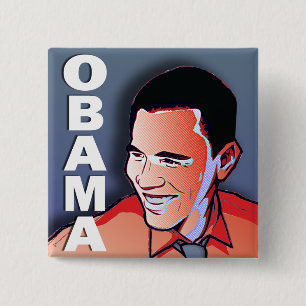 Bóton Quadrado 5.08cm Prata de Barack Obama