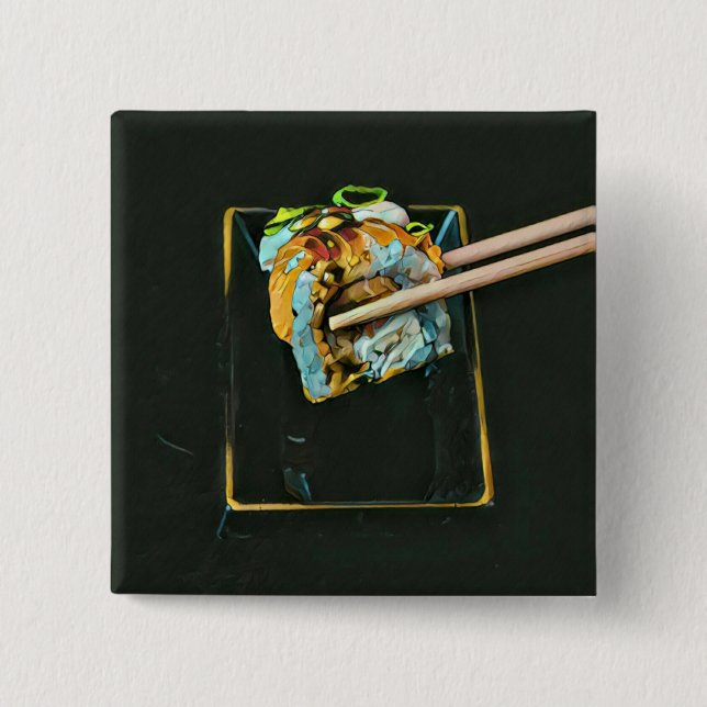 Bóton Quadrado 5.08cm Presente de amante de sushi japonês (Frente)