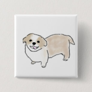 Bóton Quadrado 5.08cm Presente de Cachorrinho Feliz Pequeno Marrom Claro