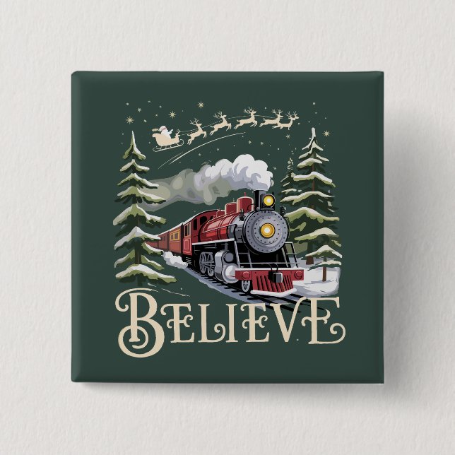 Bóton Quadrado 5.08cm Presente de Natal Polar Express Acredite Natal Inv (Frente)