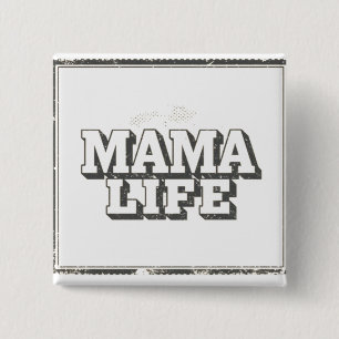 Bóton Quadrado 5.08cm Presente Minimalista "Vida de Mamãe" Distorcido Mo