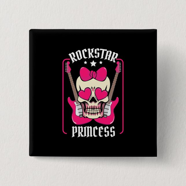 Bóton Quadrado 5.08cm Presente Xmas | Rockstar Princess Skull (Frente)