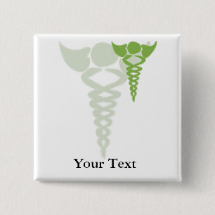 Bóton Quadrado 5.08cm presentes médicos verdes caduceus