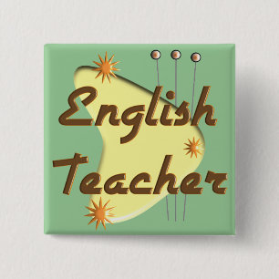 Bóton Quadrado 5.08cm Presentes retros do estilo do professor de inglês