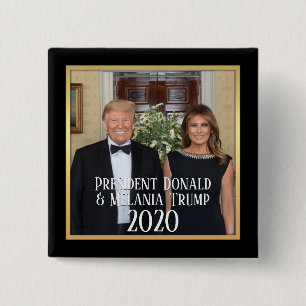 Bóton Quadrado 5.08cm Presidente Donald Trump & Melania Elegant 2020