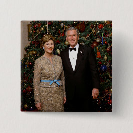 Bóton Quadrado 5.08cm Presidente George Bush, Laura Casa Branca de Natal