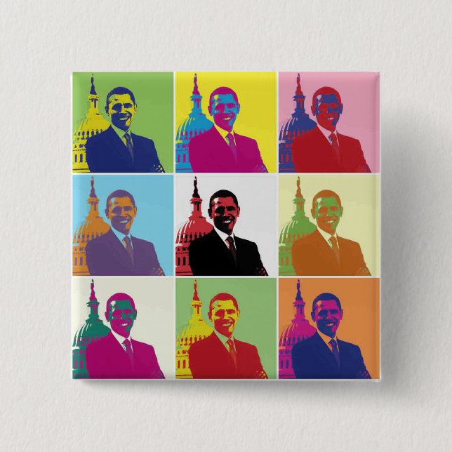 Bóton Quadrado 5.08cm Presidente Obama Pop Art (Frente)