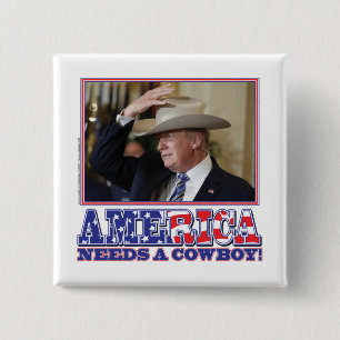 Bóton Quadrado 5.08cm Presidente Trump American Cowboy