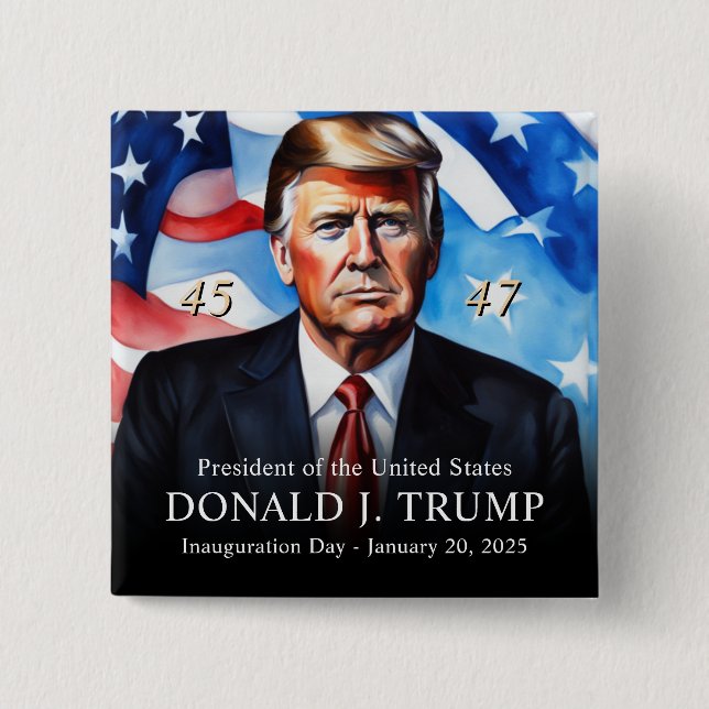 Bóton Quadrado 5.08cm Presidente Trump Inauguração Dia de Manutenção (Frente)