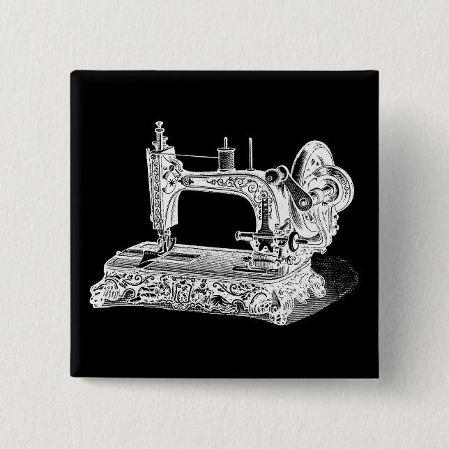 Bóton Quadrado 5.08cm Preto branco das máquinas retros da máquina de (Frente)