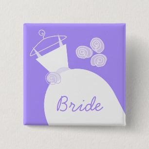 Bóton Quadrado 5.08cm Preto 'Bride' roxo de casamento