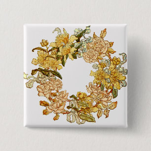 Bóton Quadrado 5.08cm Primavera Floral Frota Flor-Rosa Flor-Rosa Arte