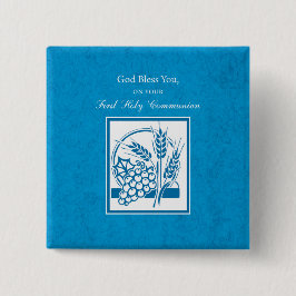 Bóton Quadrado 5.08cm Primeira Comunhão, Trigo, Uva Azul