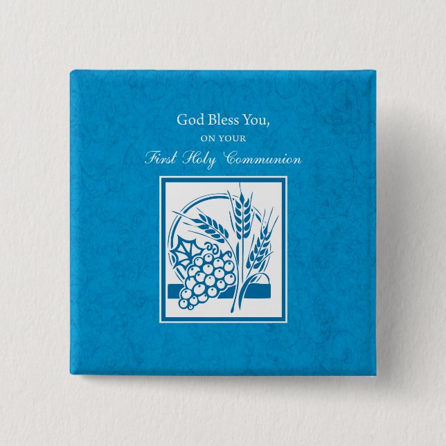 Bóton Quadrado 5.08cm Primeira Comunhão, Trigo, Uva Azul (Frente)