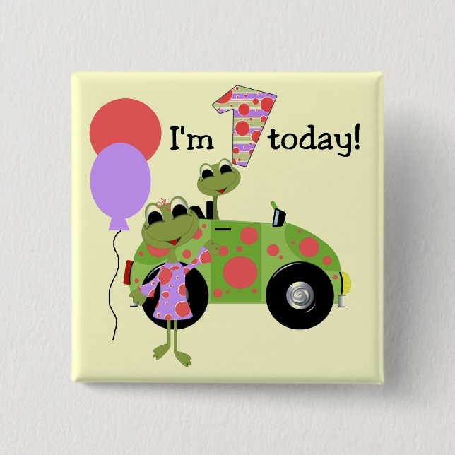 Bóton Quadrado 5.08cm Primeiro aniversario de Sapos de Mod (Frente)