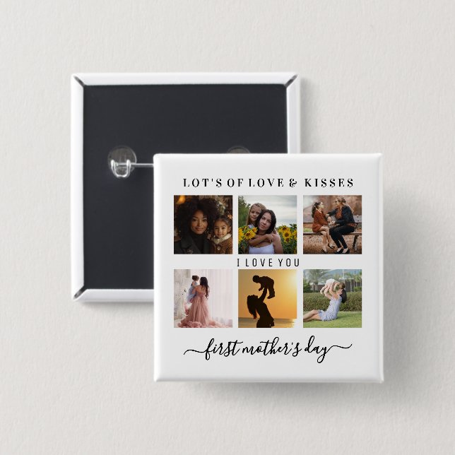 Bóton Quadrado 5.08cm Primeiro dia de as mães elegante (Frente & Verso)
