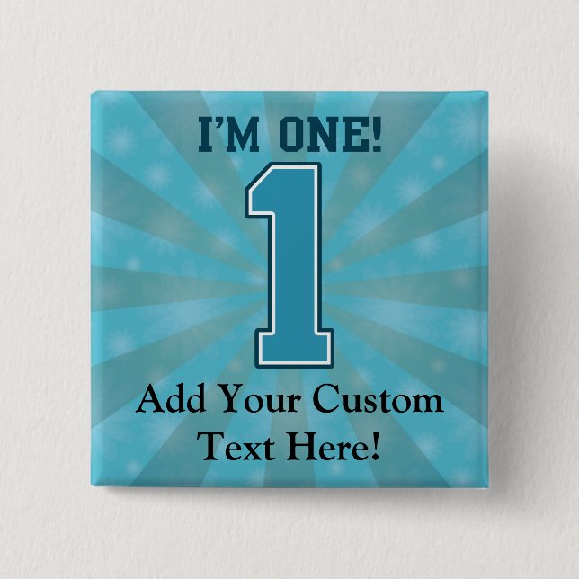 Bóton Quadrado 5.08cm Primeiro menino do aniversário, eu sou um, número (Frente)