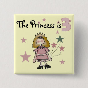 Bóton Quadrado 5.08cm Princesa aniversário de 3 anos Camisetas e present