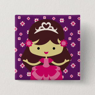 Bóton Quadrado 5.08cm Princesa Birthday Button