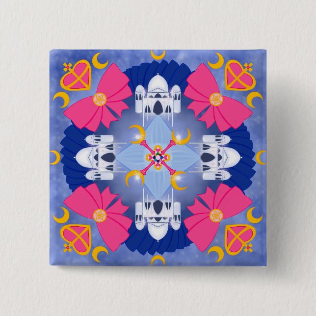 Bóton Quadrado 5.08cm Princesa da Arte Radial da Lua (Frente)