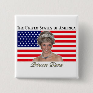 Bóton Quadrado 5.08cm Princesa Diana USA Flag