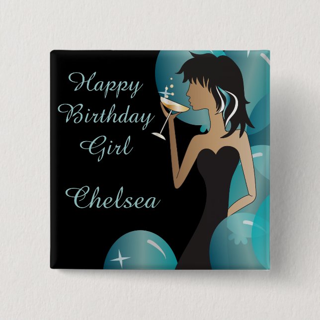 Bóton Quadrado 5.08cm Princesa Menina da diva do aniversário ou da festa (Frente)