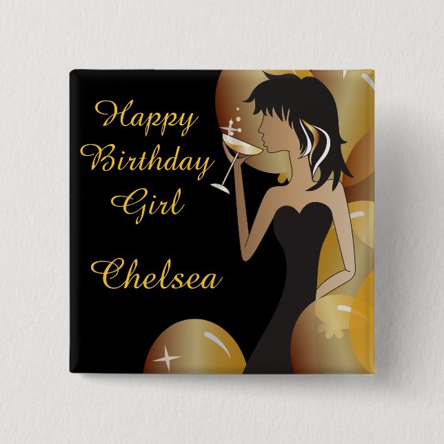 Bóton Quadrado 5.08cm Princesa Menina da diva do aniversário ou da festa (Frente)