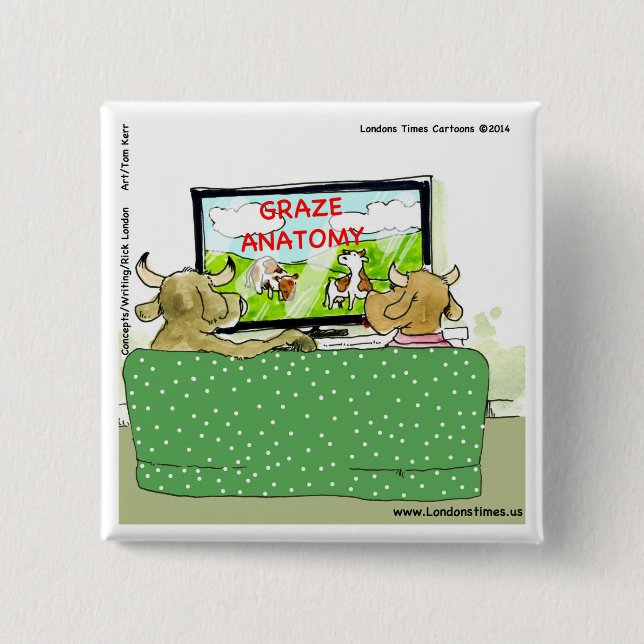 Bóton Quadrado 5.08cm Programas de TV de Vaca Cartoon Engraçado (Frente)