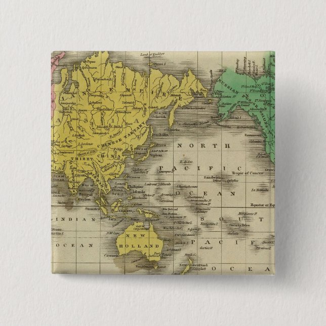 Bóton Quadrado 5.08cm Projeção do World On Mercator (Frente)