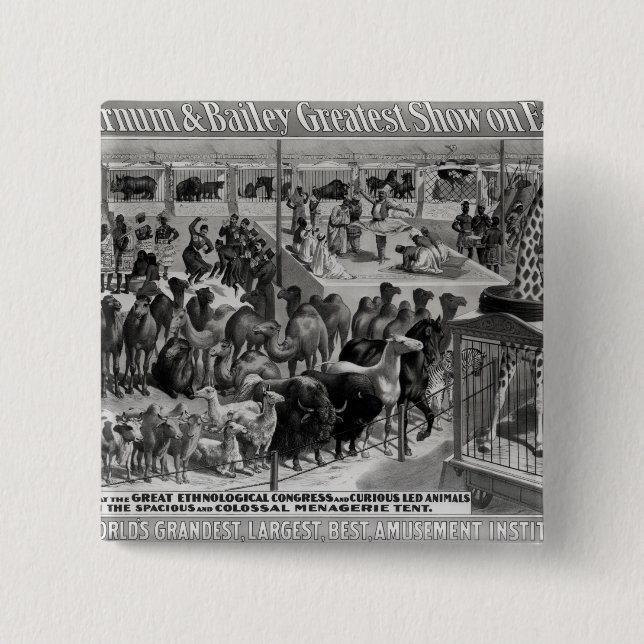 Bóton Quadrado 5.08cm Propaganda de poster, 'o Barnum e o Bailey (Frente)
