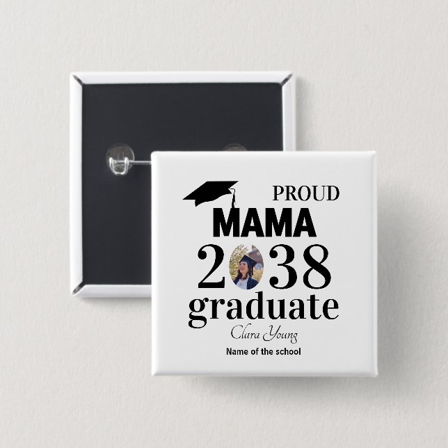 Bóton Quadrado 5.08cm Proud mama personalized graduation (Frente & Verso)