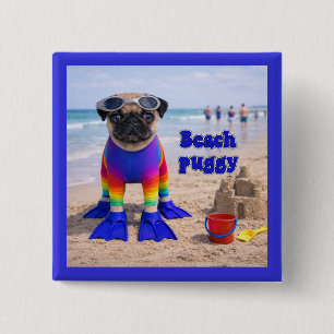 Bóton Quadrado 5.08cm Pug de Praia