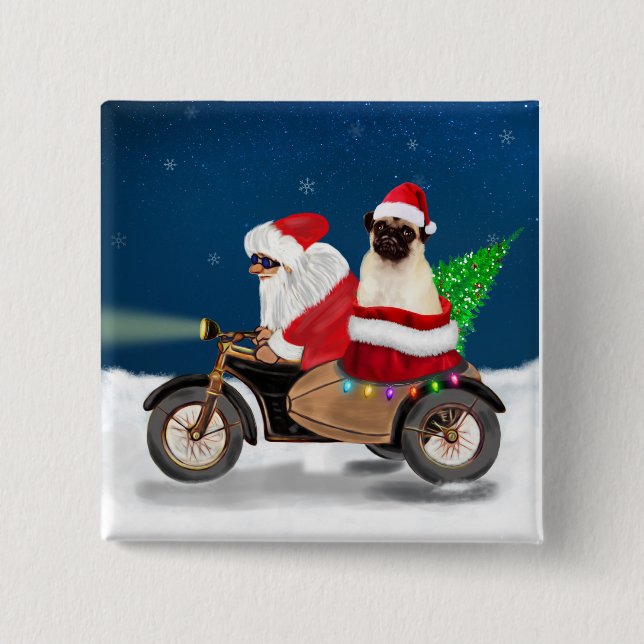 Bóton Quadrado 5.08cm Pug Dog Natal Papai Noel (Frente)