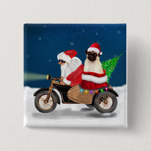 Bóton Quadrado 5.08cm Pug Dog Natal Papai Noel