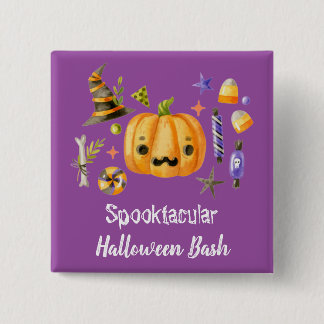 Bóton Quadrado 5.08cm Pumpkin Spooktacular do Halloween Bash Party Puro