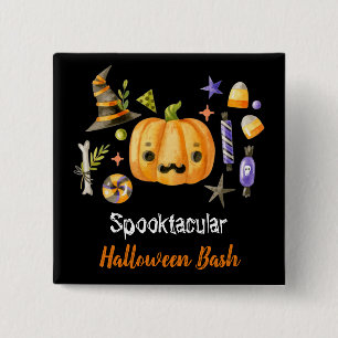 Bóton Quadrado 5.08cm Pumpkin Spooktacular Festa de Halloween Bash, Pret