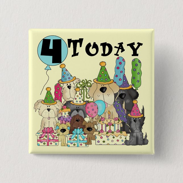 Bóton Quadrado 5.08cm Puppies 4.º Aniversário Camisetas e presentes (Frente)