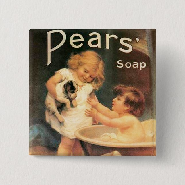 Bóton Quadrado 5.08cm Puppy tomando banho (Frente)