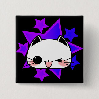 Bóton Quadrado 5.08cm Purple stars. White cat.
