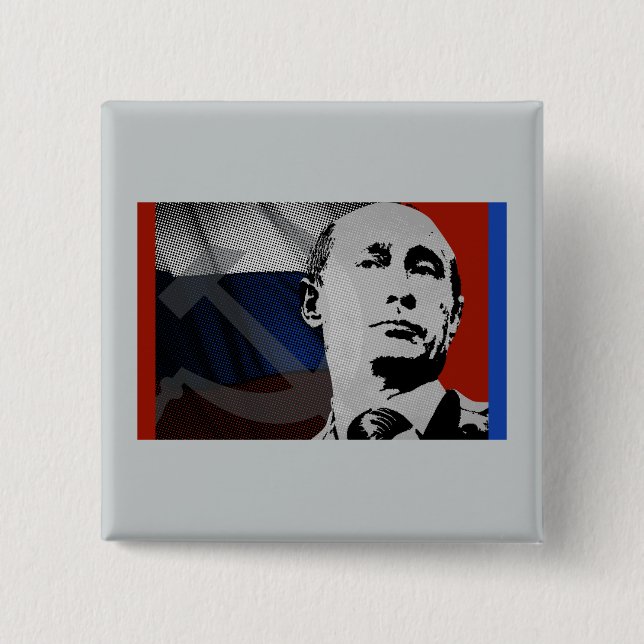 Bóton Quadrado 5.08cm Putin com a Bandeira Russa (Frente)