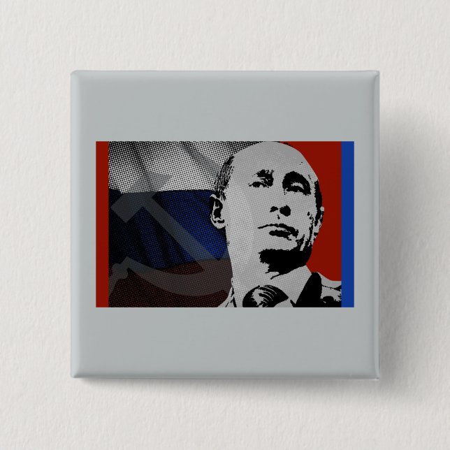 Bóton Quadrado 5.08cm Putin com bandeira russa (Frente)