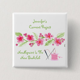 Bóton Quadrado 5.08cm Quadrado de Bordado de Cerejeira Pintada à Mão