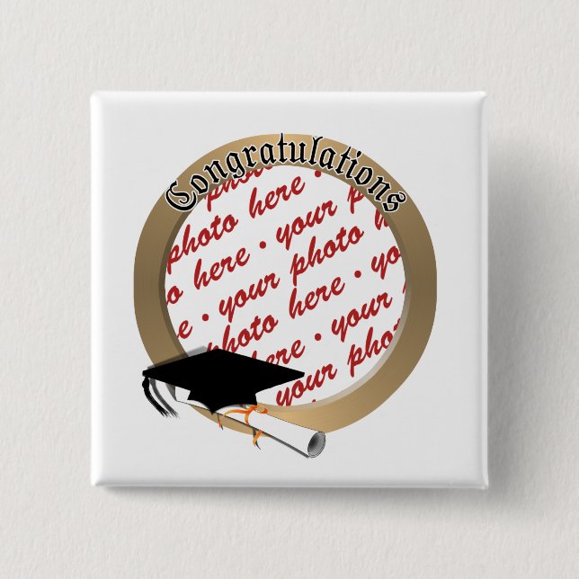 Bóton Quadrado 5.08cm 'Quadro de Fotografias Dourado dos Parabéns (Frente)