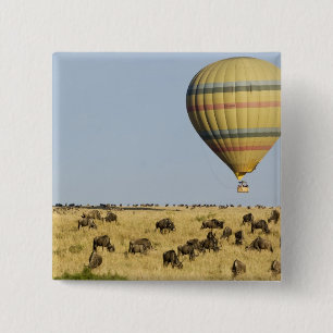 Bóton Quadrado 5.08cm Quênia, Masai Mara. Turistas passeiam de balão de