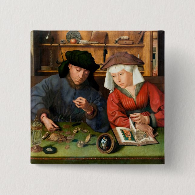 Bóton Quadrado 5.08cm Quentin Matsys - O Moneylender e sua esposa (Frente)