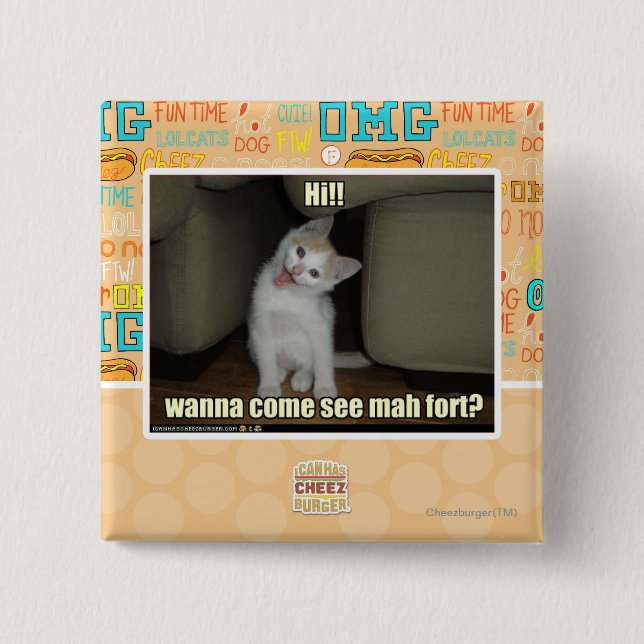 Bóton Quadrado 5.08cm Quer ir ver mah fort? (Frente)