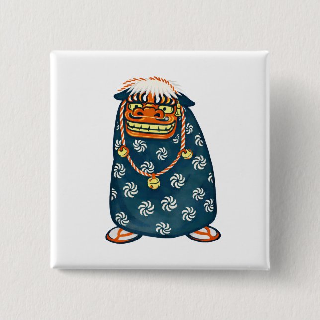 Bóton Quadrado 5.08cm Quiet Icons – Japanese Shishi Lion Mask (Frente)