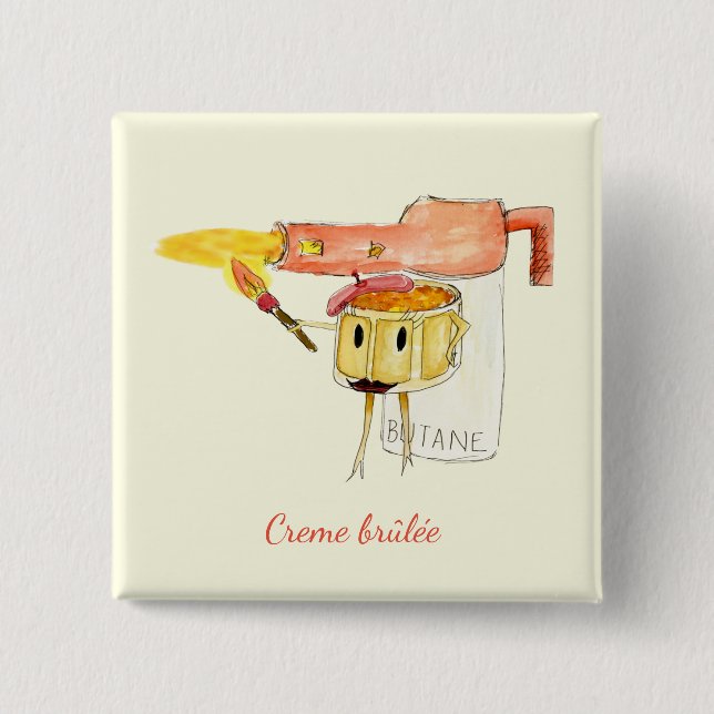 Bóton Quadrado 5.08cm Quirky Creme Brulee Dessert Funny Cartoon Humor (Frente)